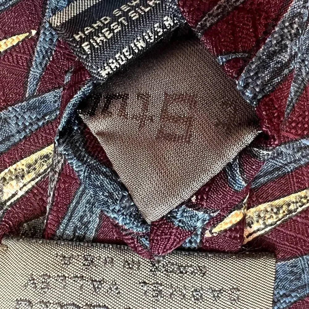 Vintage Robert Talbott Studio Red Blue Geometric 100% Silk Tie 2 Neckties 80s